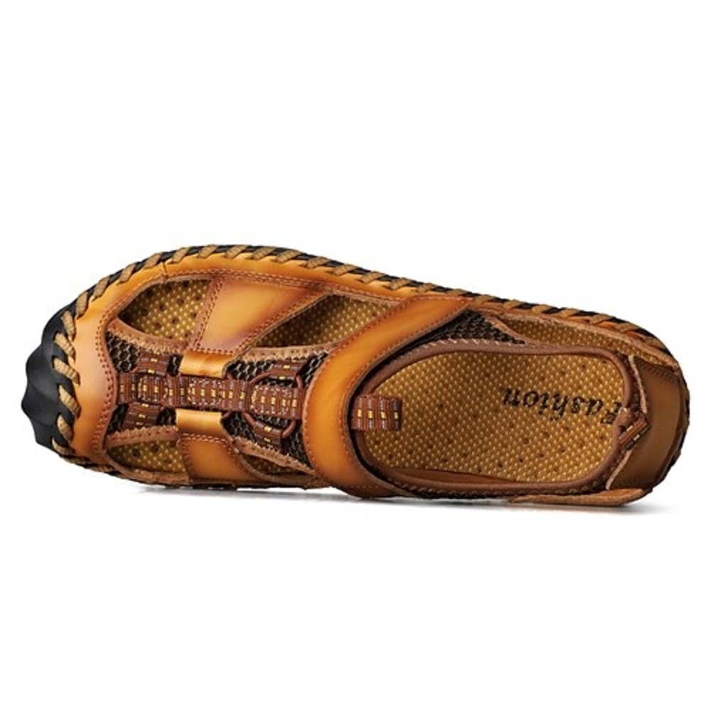 Men's Brown Leather Sandals - Picture 2 of 3